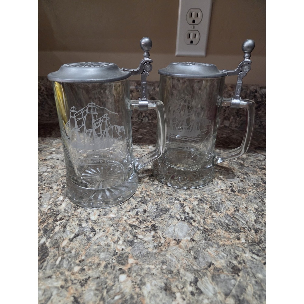 Vintage Salem Ship Etched Glasses W/a Flip Lid
